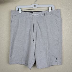 O'Neill Beachy Preppy Striped Gray/White Bermuda Shorts sz 34